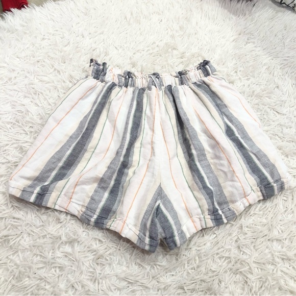American Eagle Linen Striped Button Paper bag Shorts multicolor size small - Picture 2 of 7